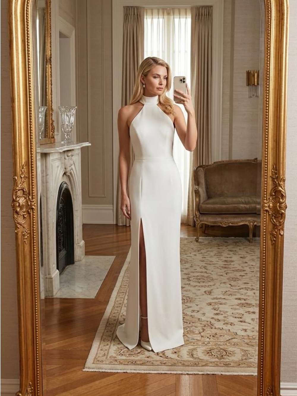 Amanda Uprichard Revolve Queen Gown Maxi Halter Neck High Slit Ivory Size small